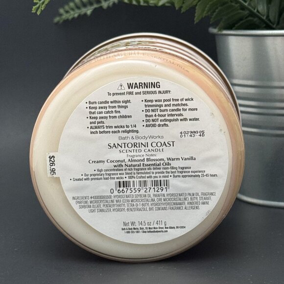 BBW Santorini Coast Bath & Body Works 3 Wick Candle - Picture 9 of 10